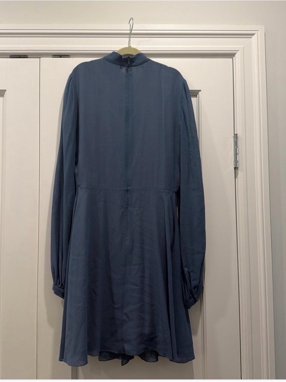 Longchamp Slate Blue Ruffle-Front Long Sleeve Tunic Dress - Picture 2 of 3